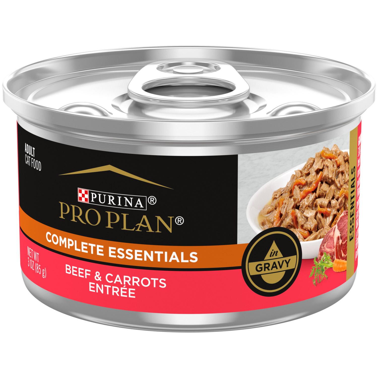 Purina Pro Plan Complete Essentials Beef & Carrots Entree In Gravy Cat Food, 3-Oz