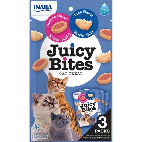 Inaba Juicy Bites Soft Cat Treats Tuna And Chicken Flavor, .4oz - 3 Pack