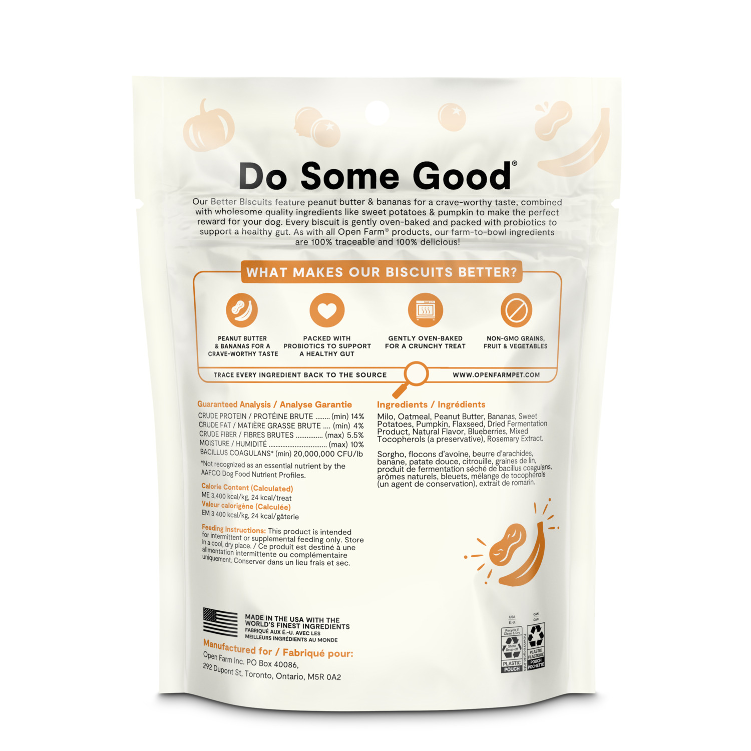 Open Farm Better Biscuits Peanut Butter & Banana Crunchy Dog Treats, 8-Oz Bag