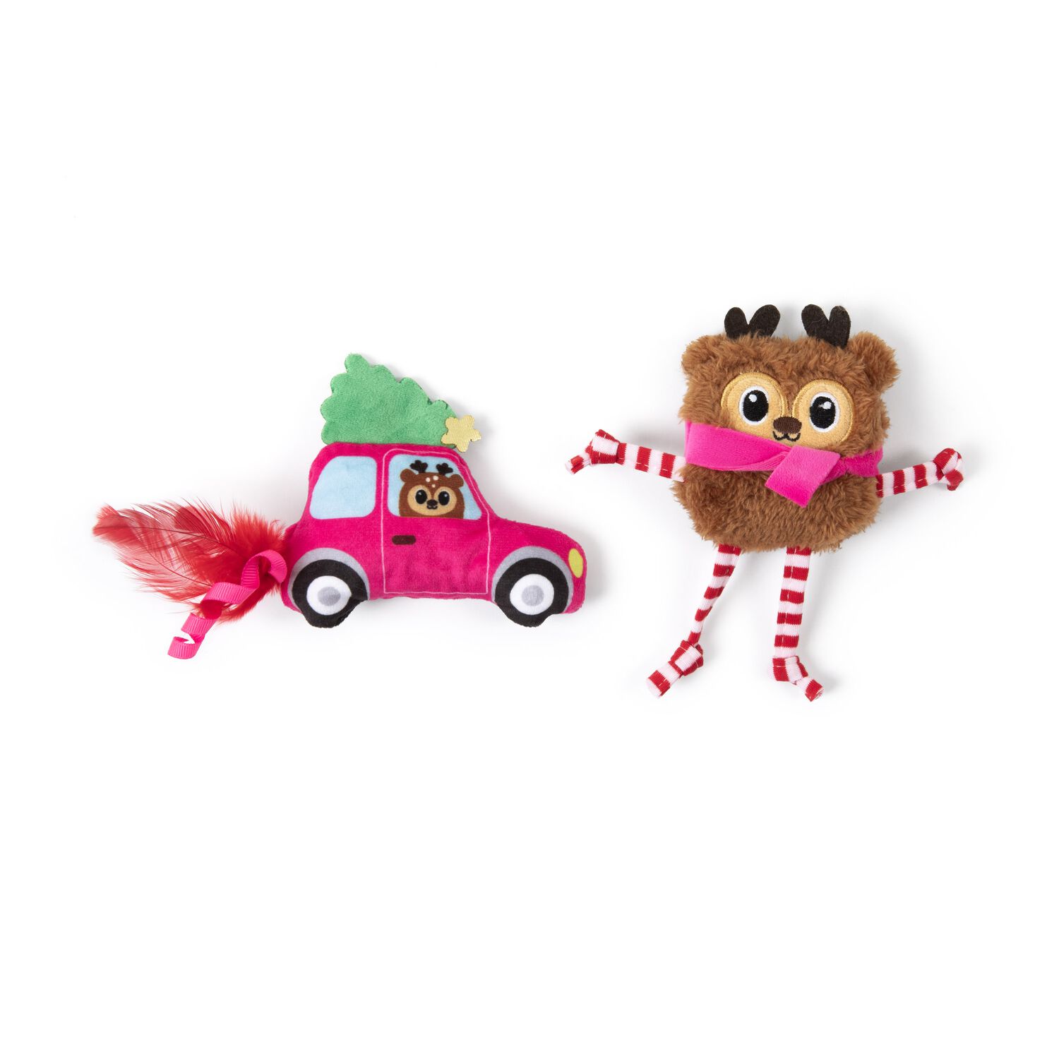 Quirky Kitty Holiday Cheer Owl & Car Plush Catnip Filled Cat Toys, 2-Pack