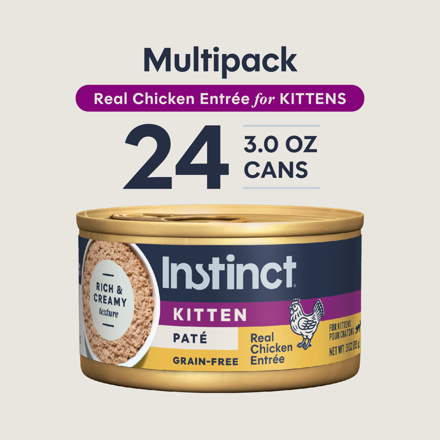 Instinct Original Grain-Free Real Chicken Recipe Pate Wet Cat Food, 3-Oz 24-Pack