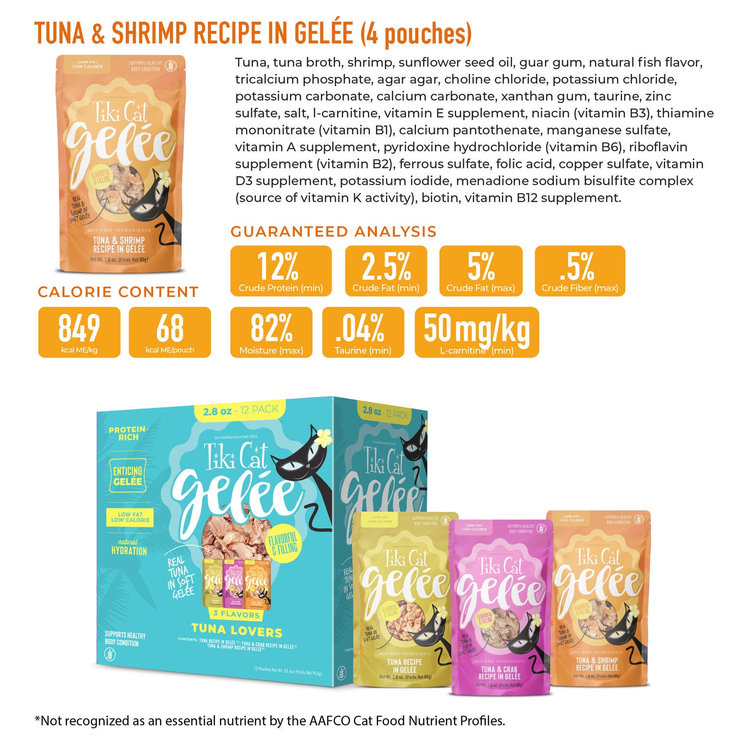 Tiki Cat Gelee Wet Cat Food, Tuna Variety Pack, 2.8 Oz. Pouch (12 Count)