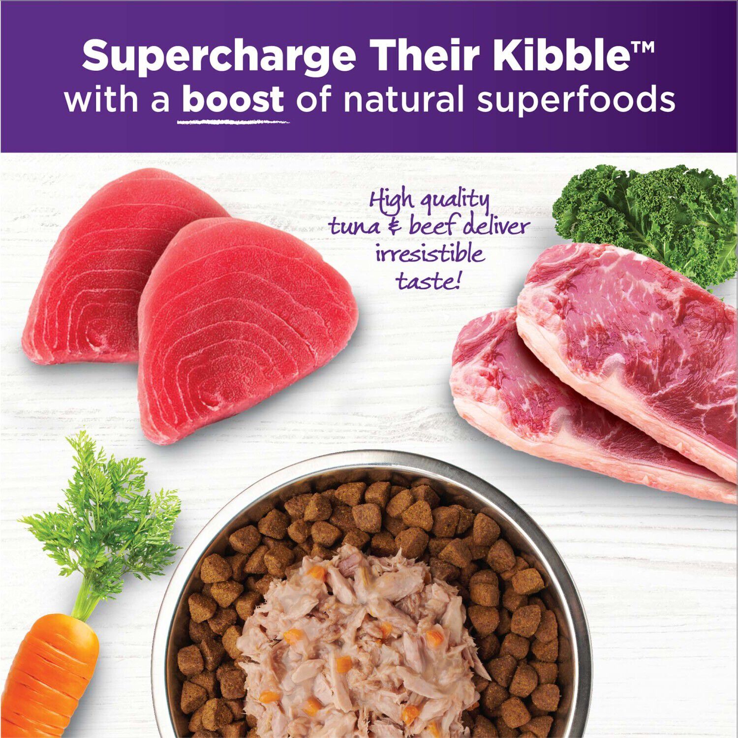 Wellness Bowl Boosters Simply Shreds Wet Dog Food Topper For Small, Medium, & Large Breeds, Grain Free, Natural, Tuna, Beef & Carrots, 2.8 Ounce Pouch