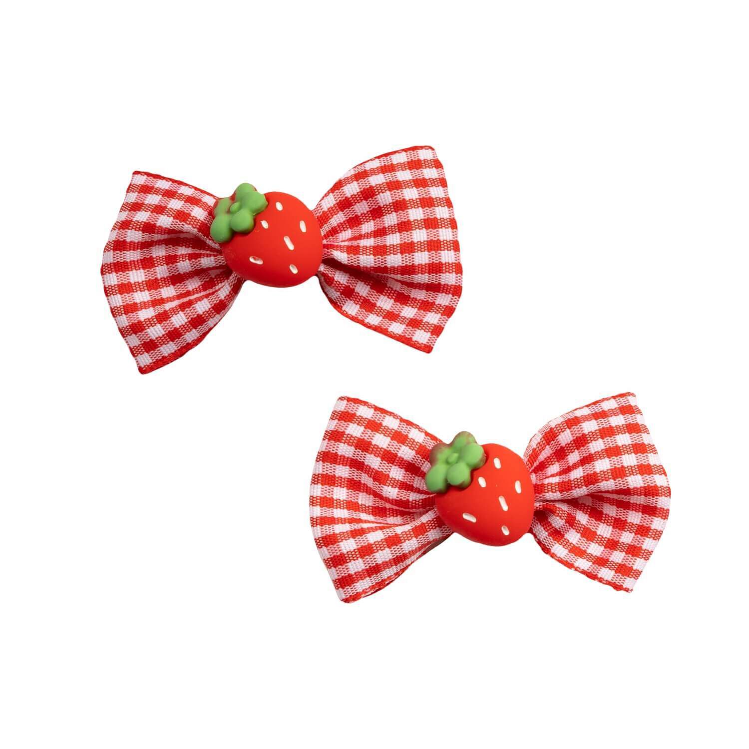 Bailey & Bella Red Strawberry Gingham Dog Hair Bows, 2-Pack