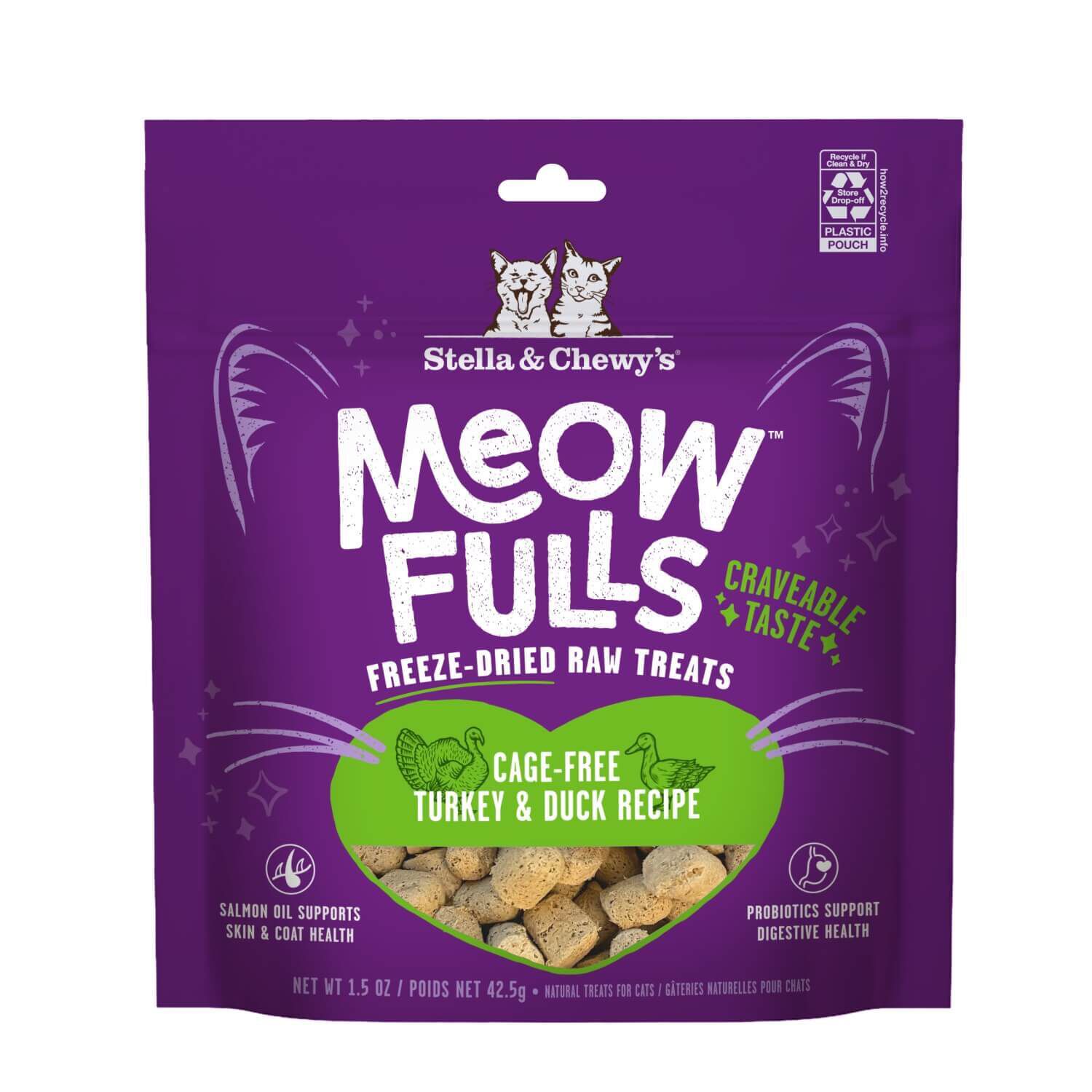 Stella & Chewy's Meowfulls Freeze Dried Cat Treats; Cage Free Turkey & Duck Recipe, 1.5-Oz Pouch