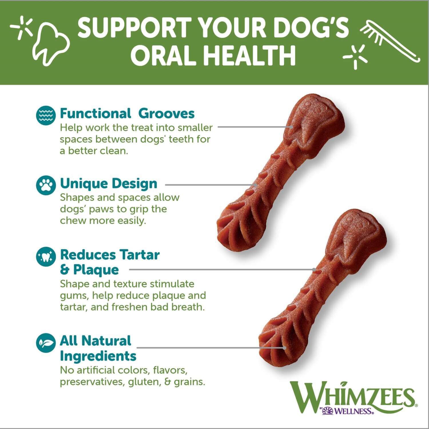 Whimzees Brushzees Natural Grain Free Dental Dog Treats, Small, 1 Count