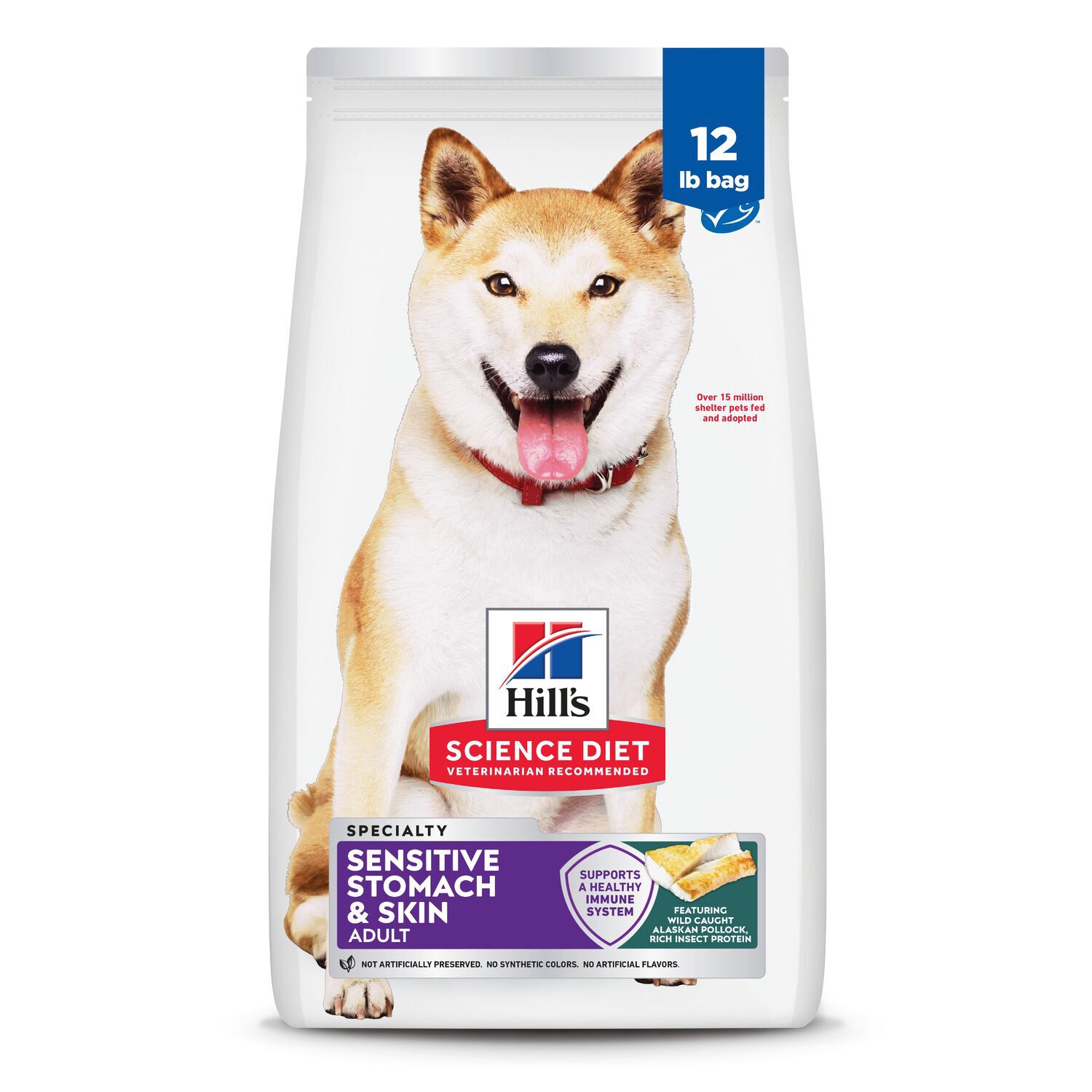 Hill's Science Diet Adult Sensitive Stomach & Skin Pollock Meal, Barley & Insect Meal Recipe Dry Dog Food, 12-Lb Bag