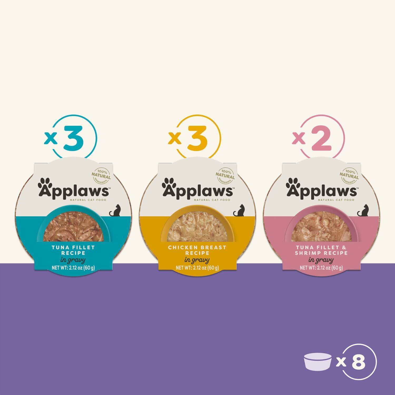 Applaws Natural Wet Cat Food In Gravy Variety Pack, 2.12Oz - 8 Pack