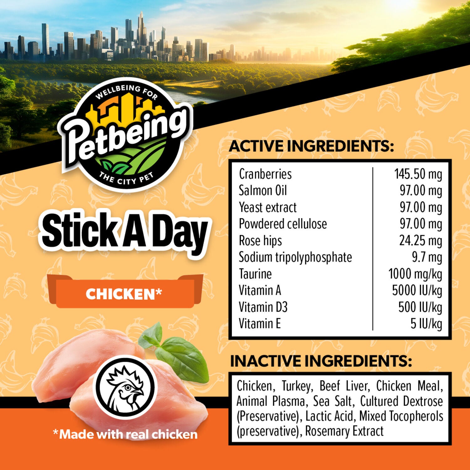 Petbeing Stick A Day 7-In-1 Daily Chicken Chew Supplement For Cats, 7 Count