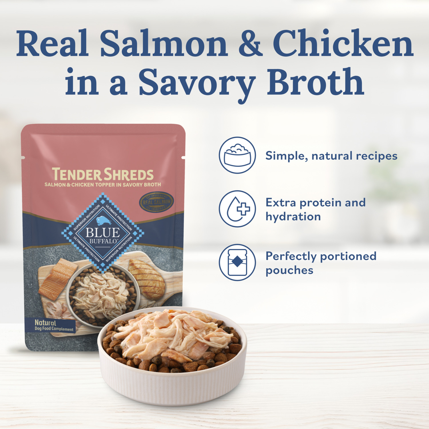 Blue Buffalo Tender Shreds Salmon & Chicken Wet Dog Food Topper In Savory Broth