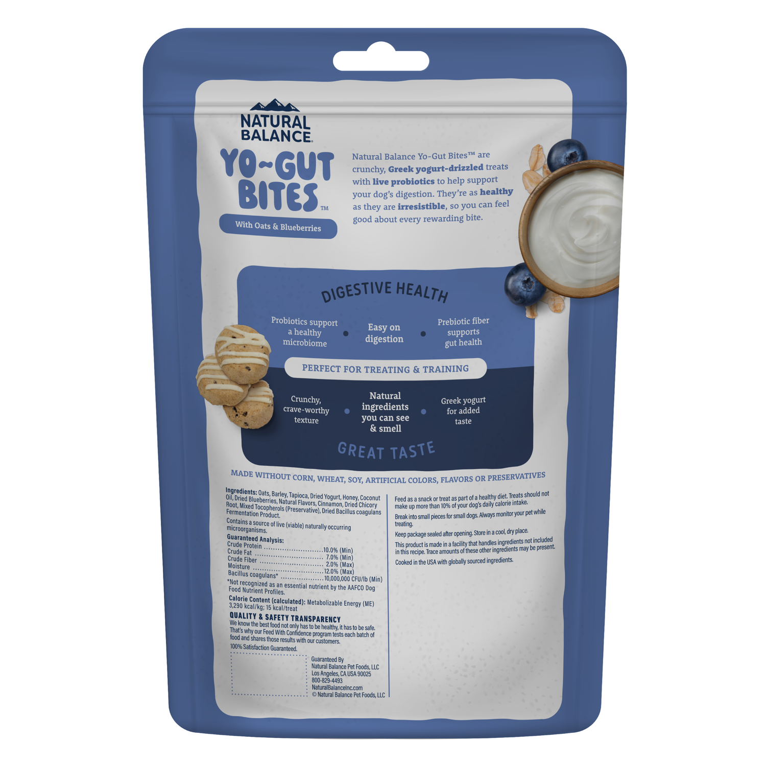 Natural Balance Yo-Gut Bites Biscuit Dog Treats, Oats & Blueberries With Greek Yogurt Drizzle, 10-Oz Bag