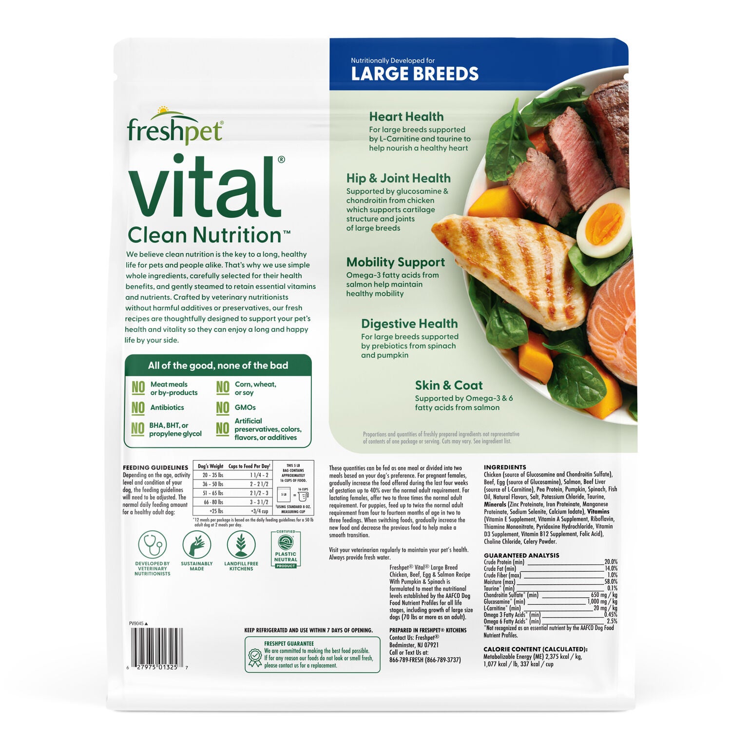 Freshpet Vital Clean Nutrition Large Breed Fresh Dog Food, Chicken, Beef, Egg & Salmon Recipe 5-Lb Bag