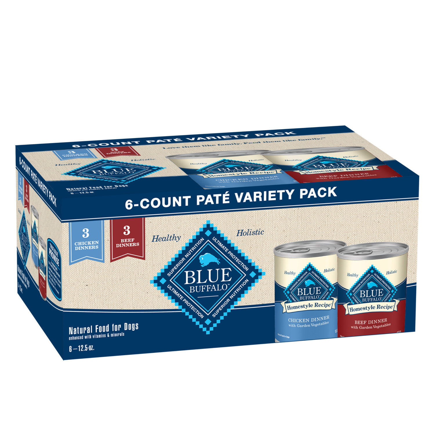 Blue Buffalo Homestyle Recipe Chicken & Beef Pate Wet Dog Food, Variety Pack - 12.5 Oz - Pack Of 6