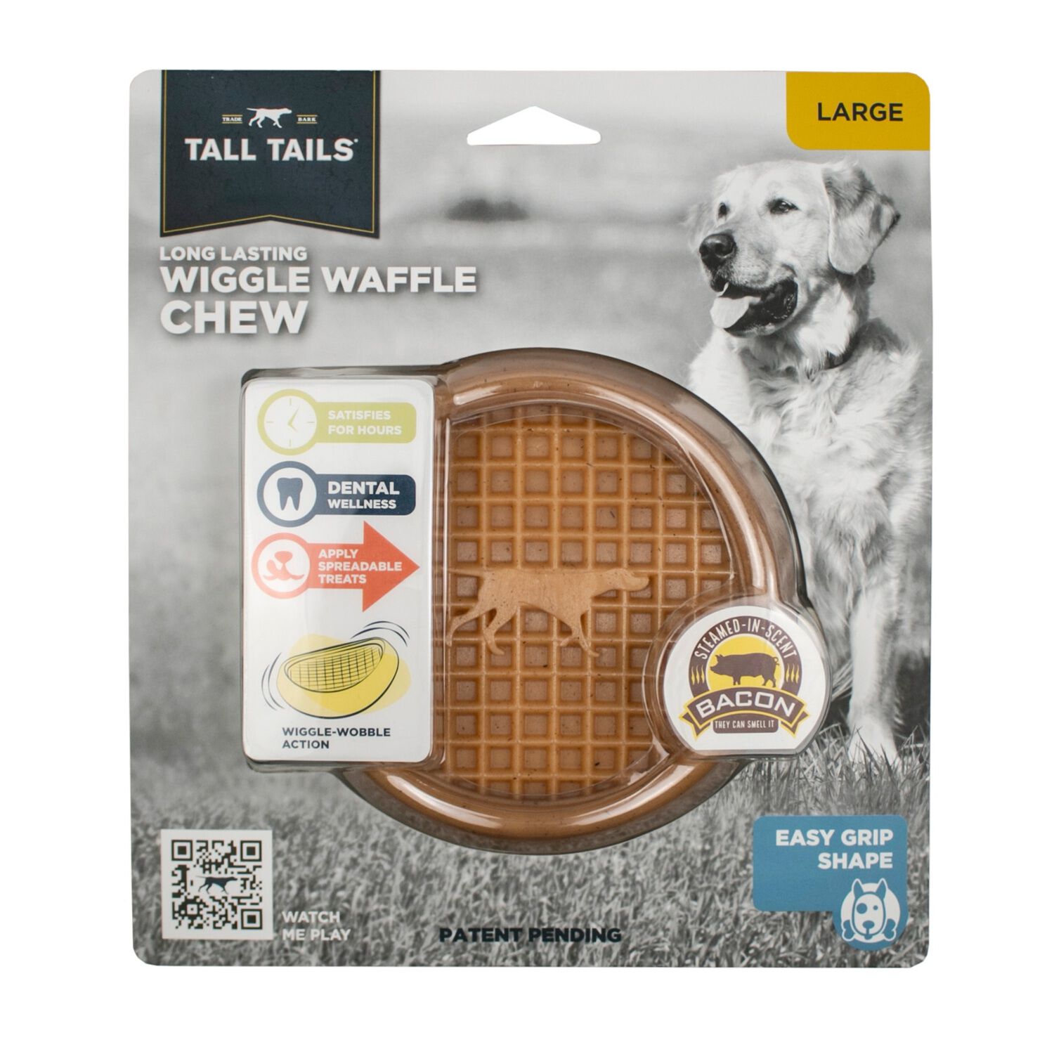 Tall Tails Wiggle Waffle Chew Textured Bacon Scented Dog Toy, 4" Medium