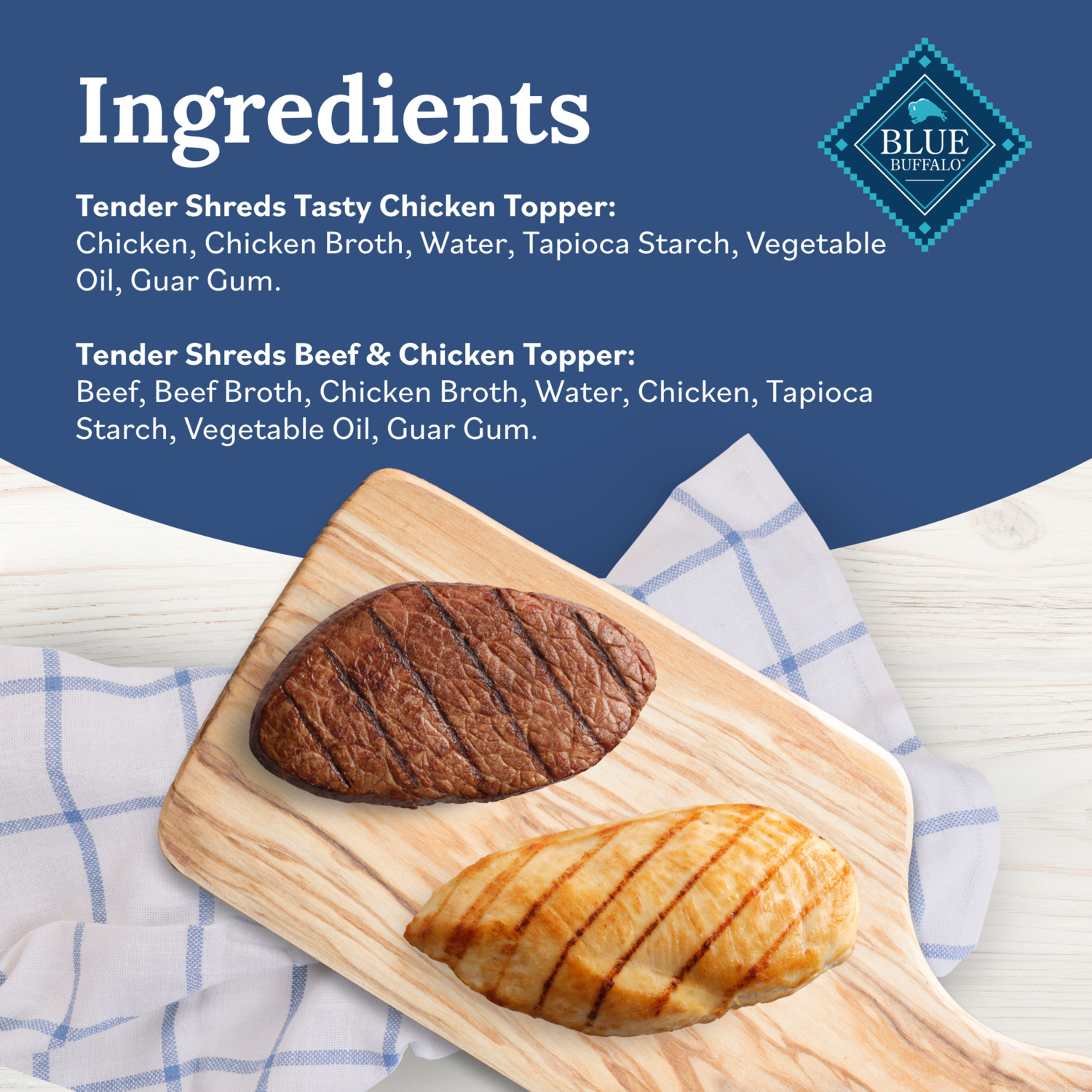 Blue Buffalo Tender Shreds Tasty Wet Dog Food Topper Variety Pack - Chicken + Beef & Chicken Flavors, 2.5-Oz Pouch, 12-Count Variety Pack