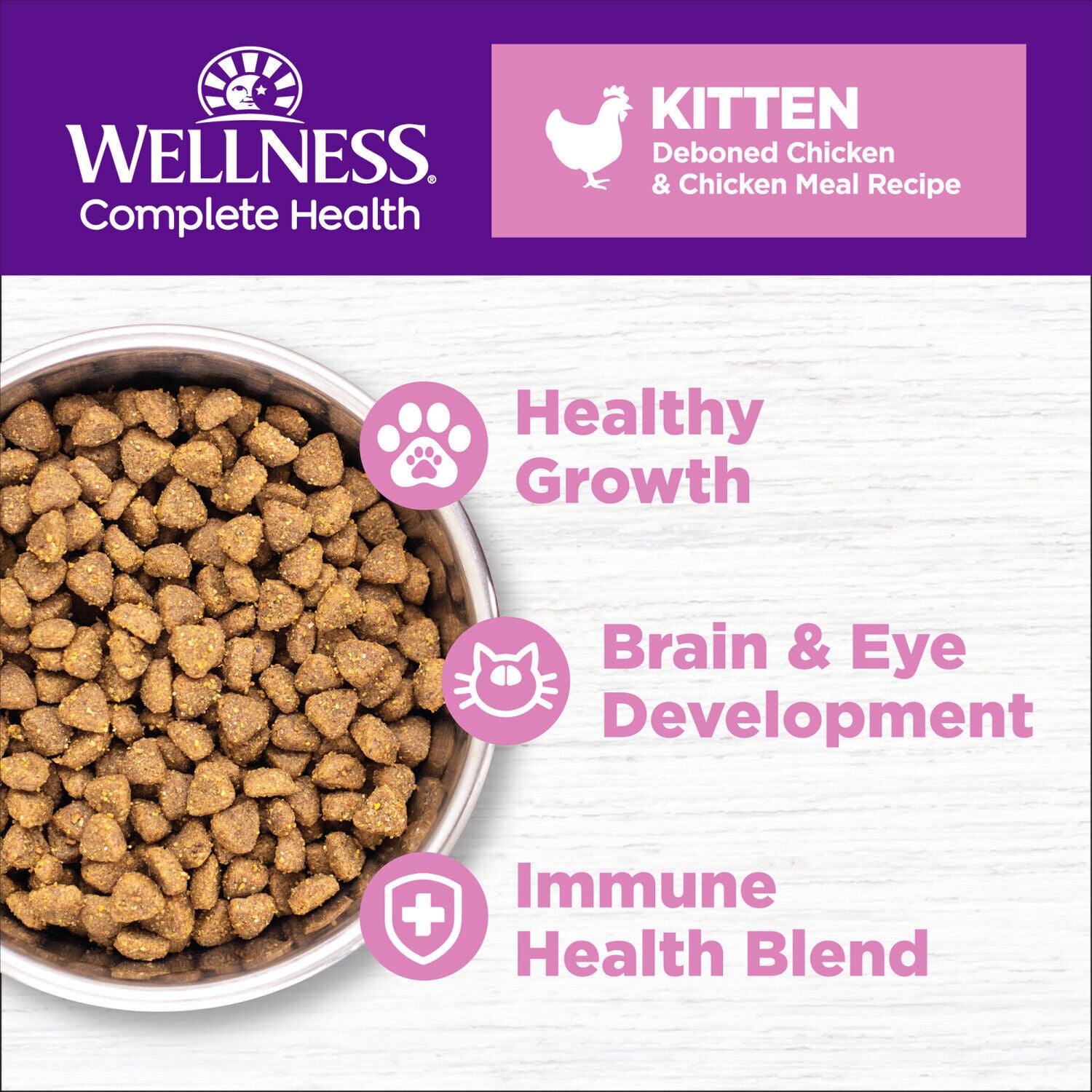 Wellness Complete Health Kitten Dry Cat Food For Indoor And Outdoor Cats, Grain Free, Natural, Chicken & Chicken Meal 5.5 Pound Bag