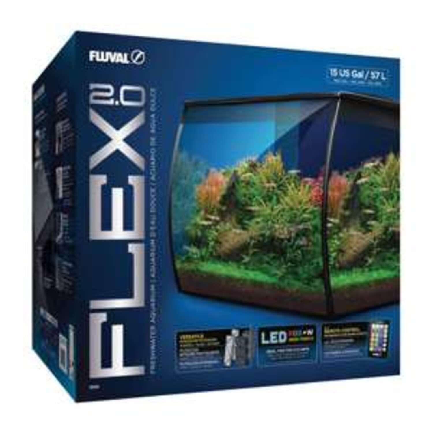Fluval Flex 2.0 Glass Fish Aquarium Kit - 15 Gallon
