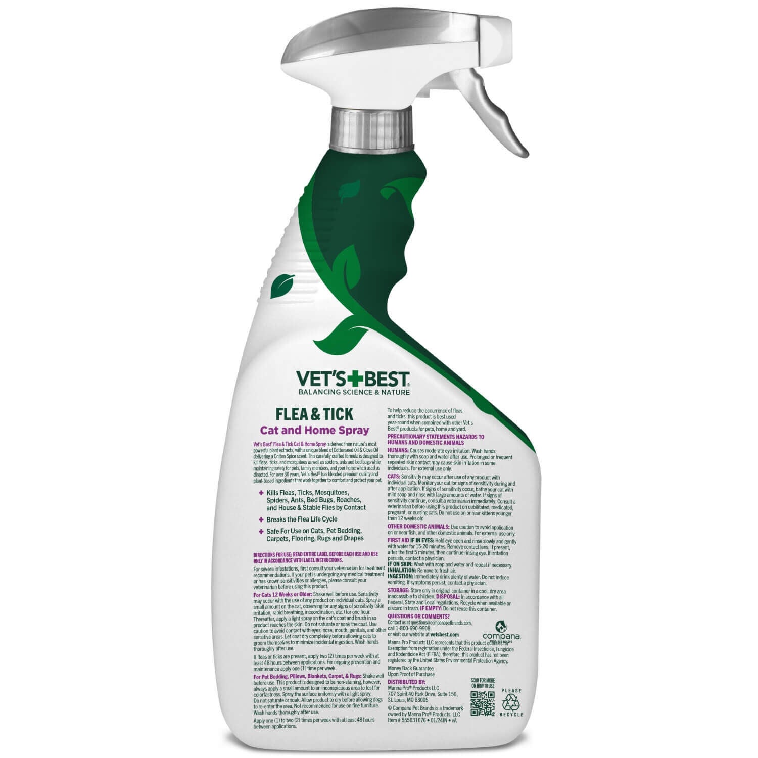 Vets Best Flea & Tick Cat & Home Spray, Cotton Spice Scent