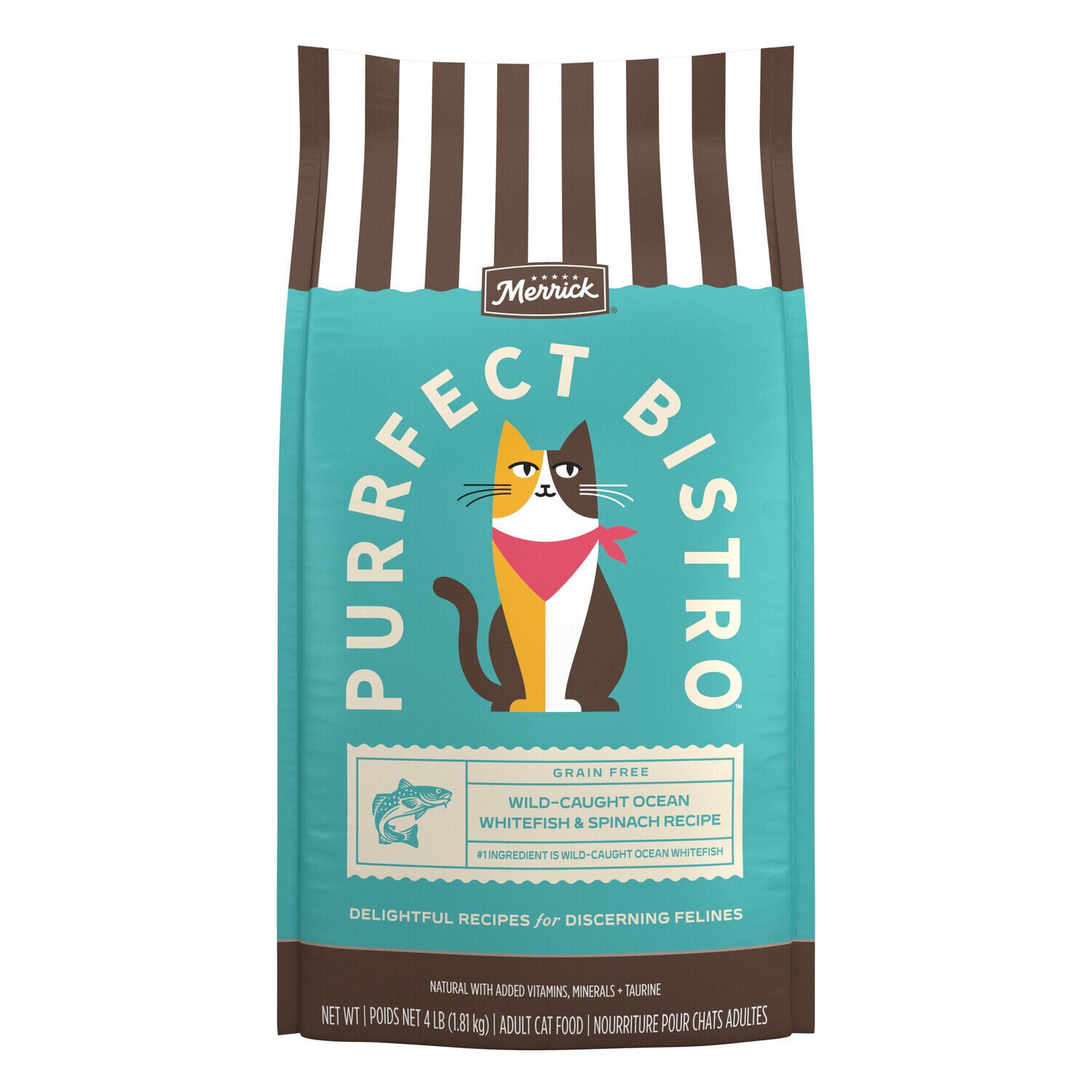 Merrick Purrfect Bistro Grain Free Wild-Caught Ocean Whitefish And Spinach Recipe Adult Dry Cat Food, 4 Lb.