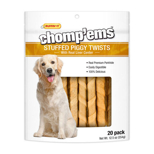 Chomp'Ems Stuffed Piggy Twists Dog Treat