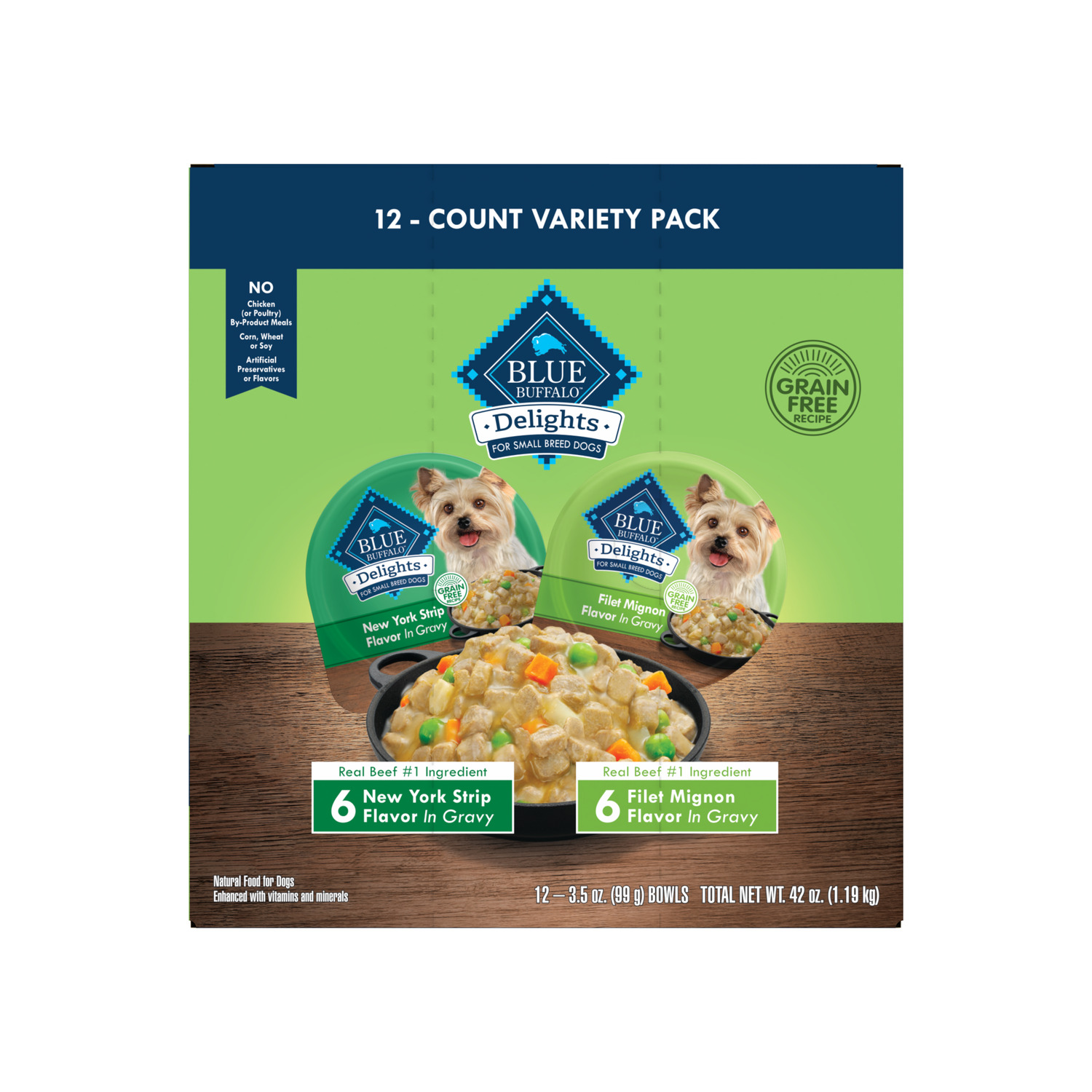 Blue Buffalo Delights Adult Small Breed Wet Dog Food Variety Pack, Filet Mignon And New York Strip Recipes