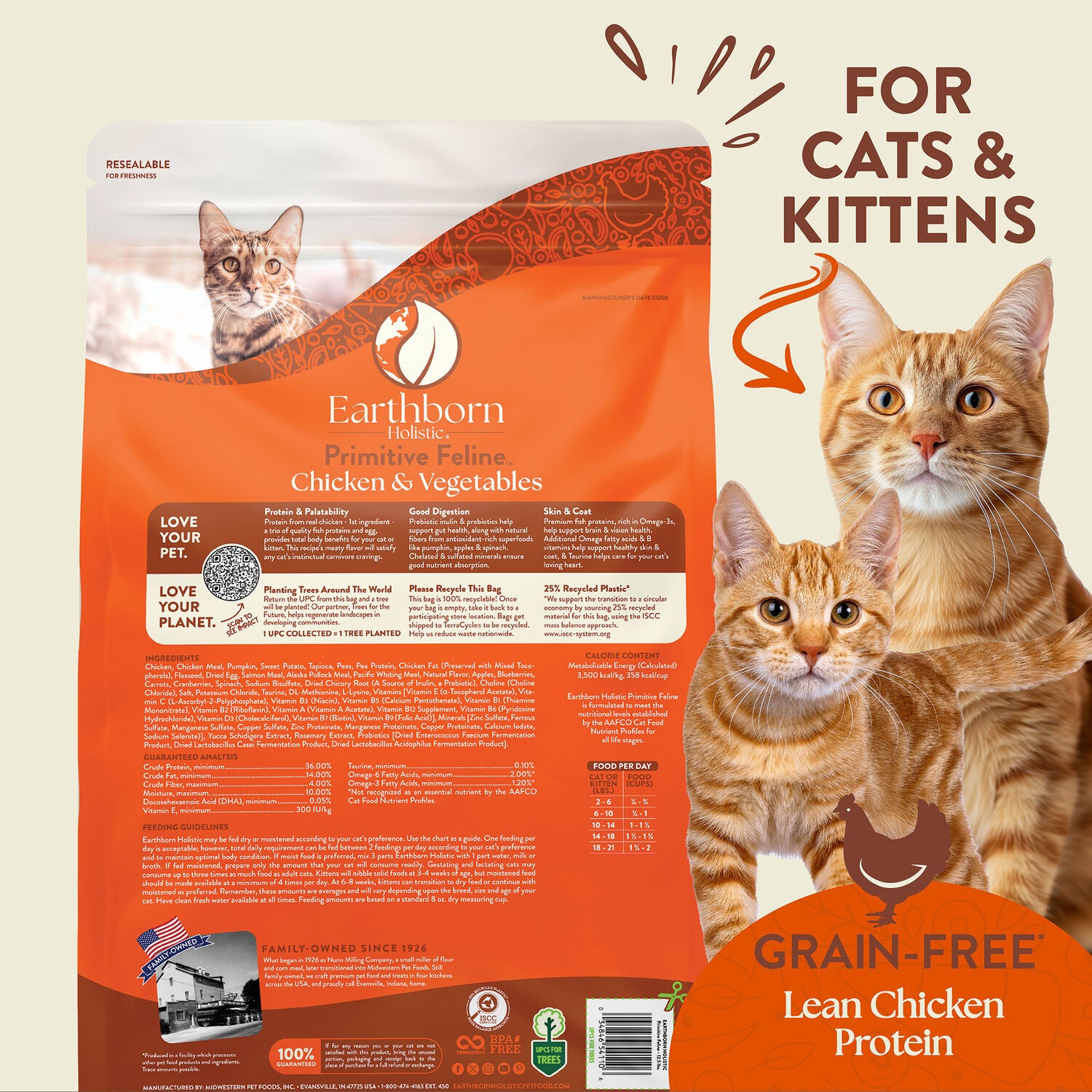 Earthborn Holistic Grain-Free Primitive Feline Indoor Formula Dry Cat Food, Chicken & Vegetables Recipe, 12.5-Lb