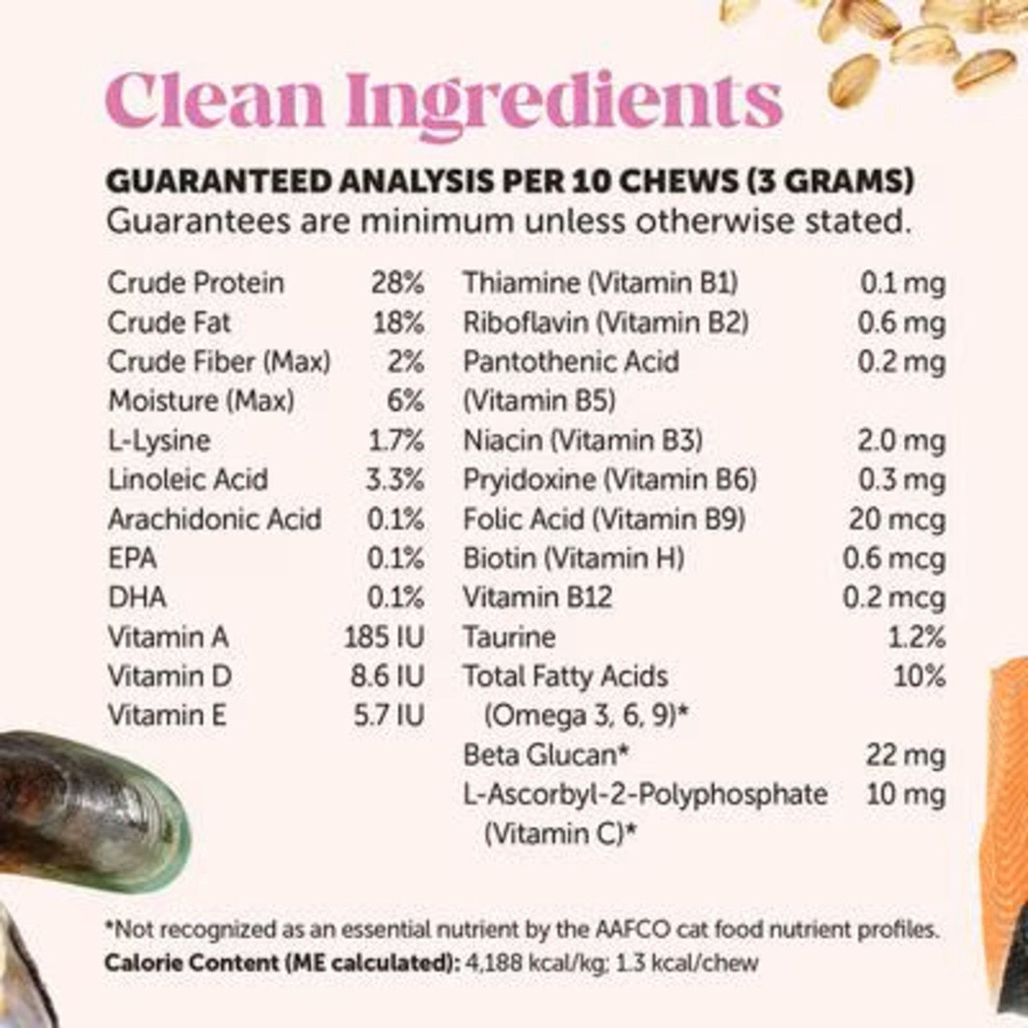 Pet Honesty Dual Texture Chicken Flavored Multivitamin Supplement Crunchy Cat Chews With Lysine & Probiotic, 3.7-Oz Pouch