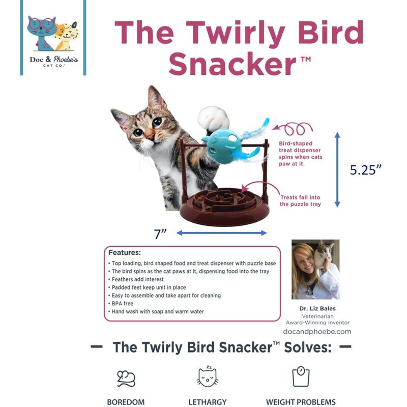 Doc & Phoebe Twirly Bird Treat Dispensing Cat Toy