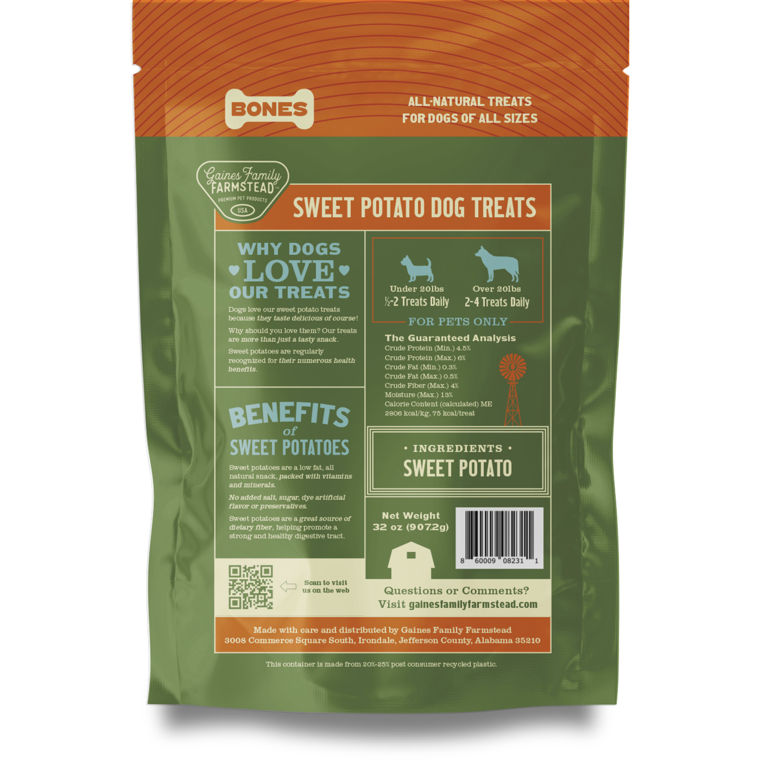 Gaines Family Farmstead Sweet Potato Bones Dog Treats, 14-Oz