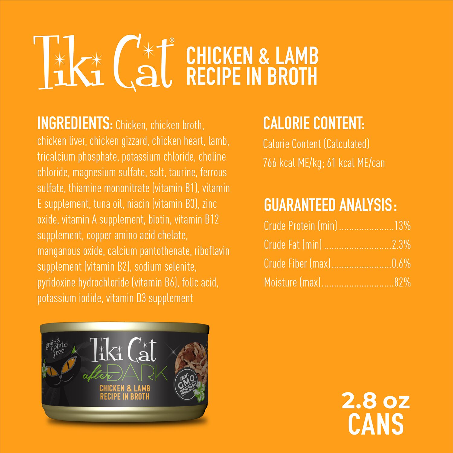Tiki Cat After Dark Whole Foods Wet Cat Food, Chicken & Lamb, 2.8-Oz Can 12-Count