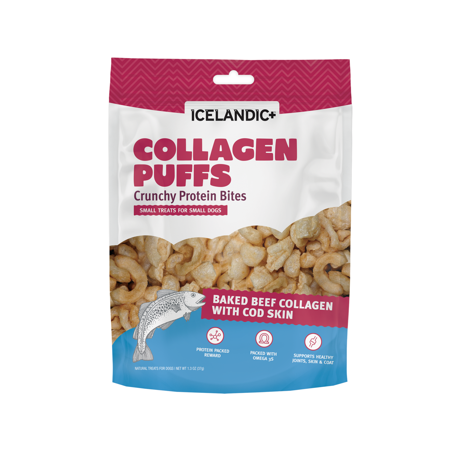 Icelandic+ Collagen Puffs Crunchy Protein Bites, Beef Collagen With Cod Skin Small Dog Treats, 1.3-Oz Bag