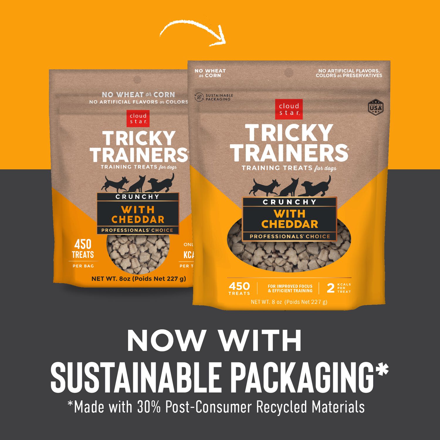Tricky Trainers Crunchy Dog Treat, Cheddar, 8-Oz Bag