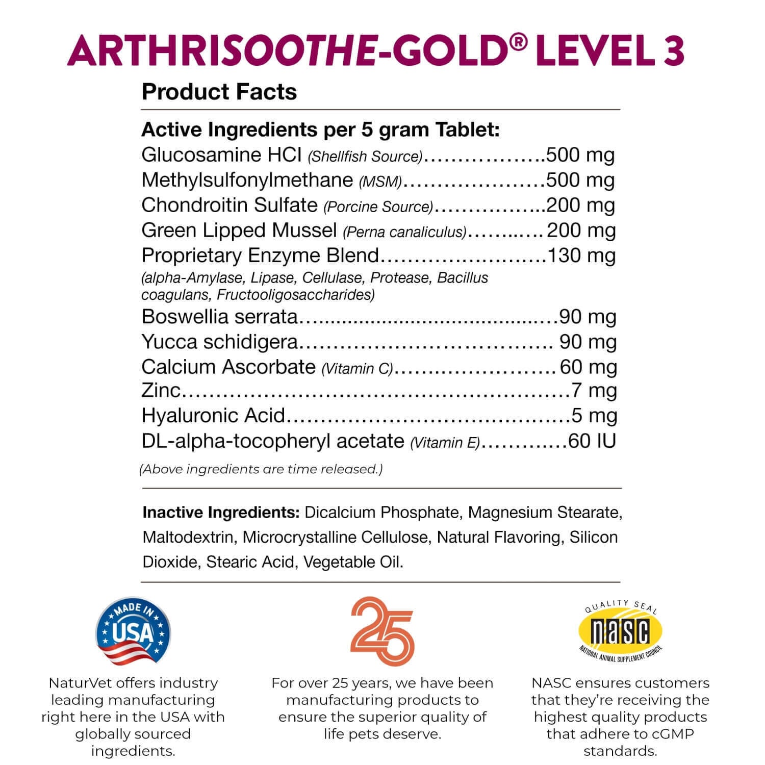 Naturvet Arthrisoothe-Gold Advanced Joint Care Chewable Tablets For Dogs & Cats