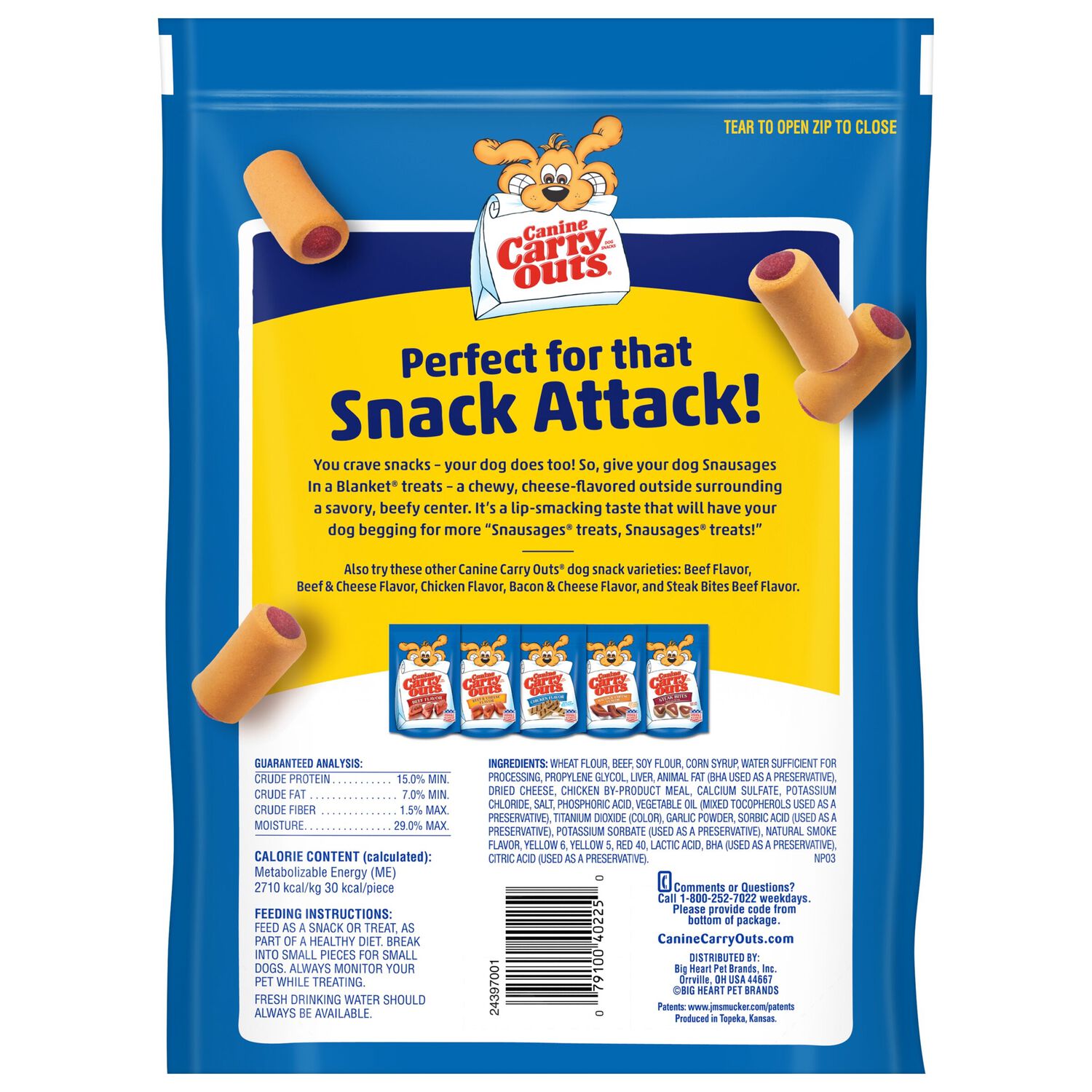 Canine Carry Outs Snausages In A Blanket Chewy Dog Treats, Beef & Cheese Flavor, 22.5-Oz Bag