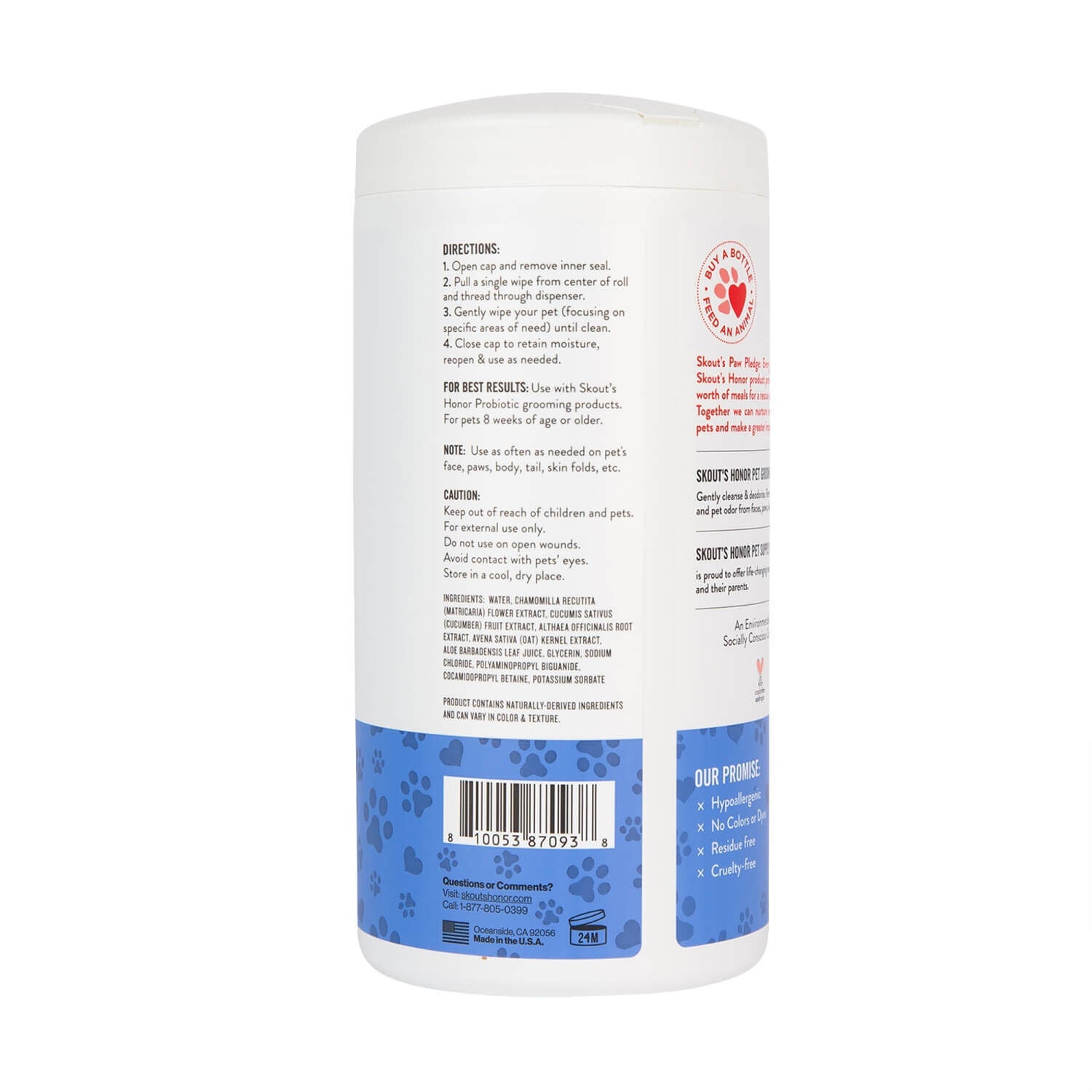 Skout's Honor Hypoallergenic Pet Grooming Wipes For Dogs & Cats