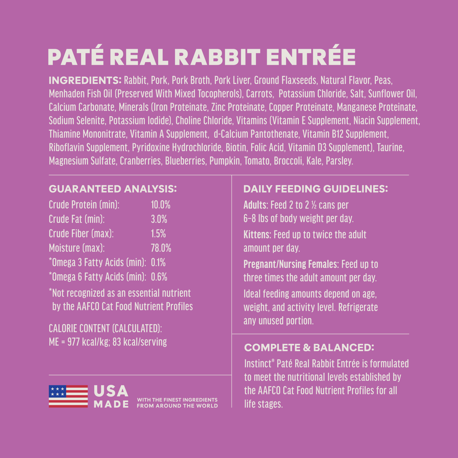 Instinct Original Grain-Free Real Rabbit Recipe Pate Wet Cat Food, 3-Oz Can