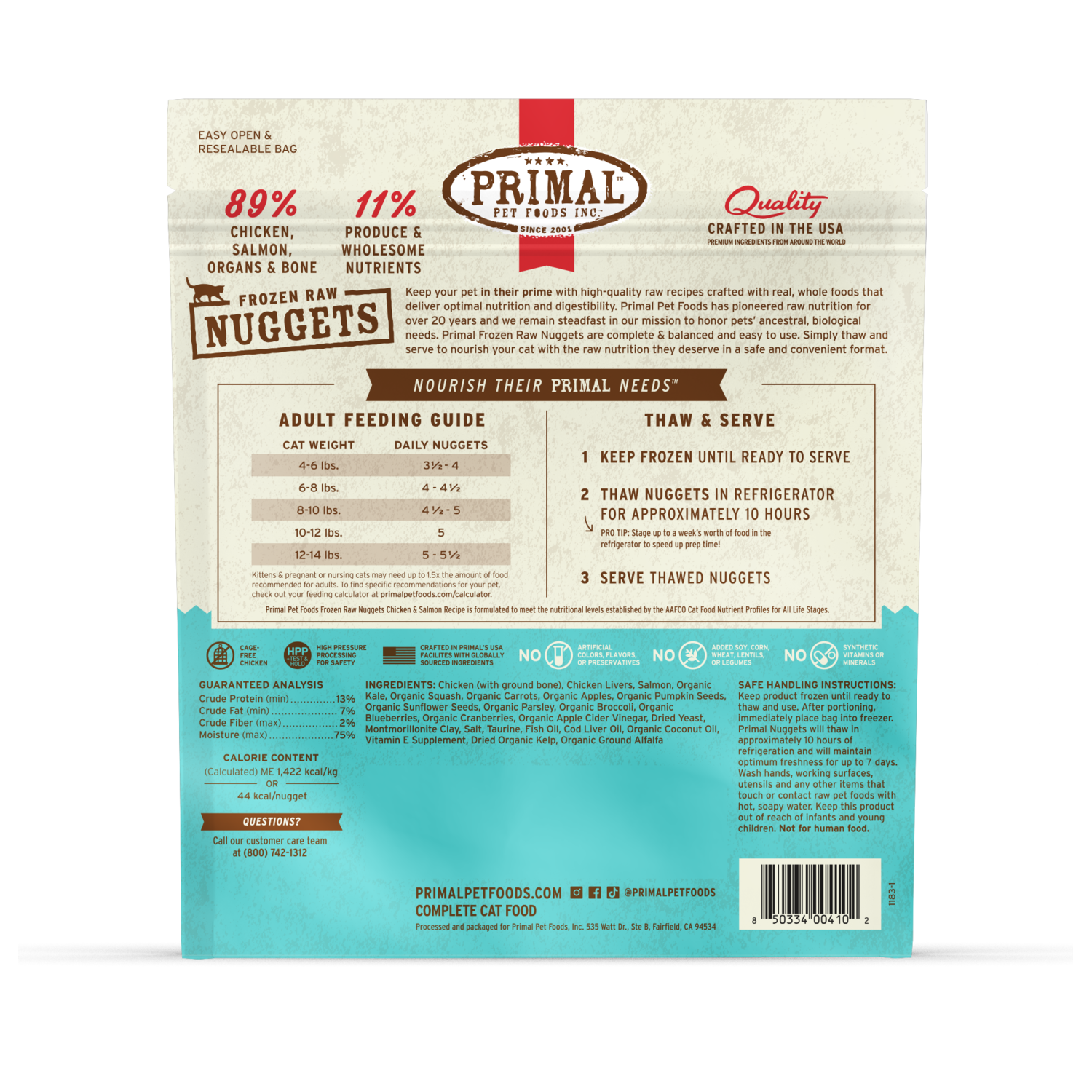 Primal Frozen Raw Chicken & Salmon Formula Nuggets Cat Food, 3-Lb