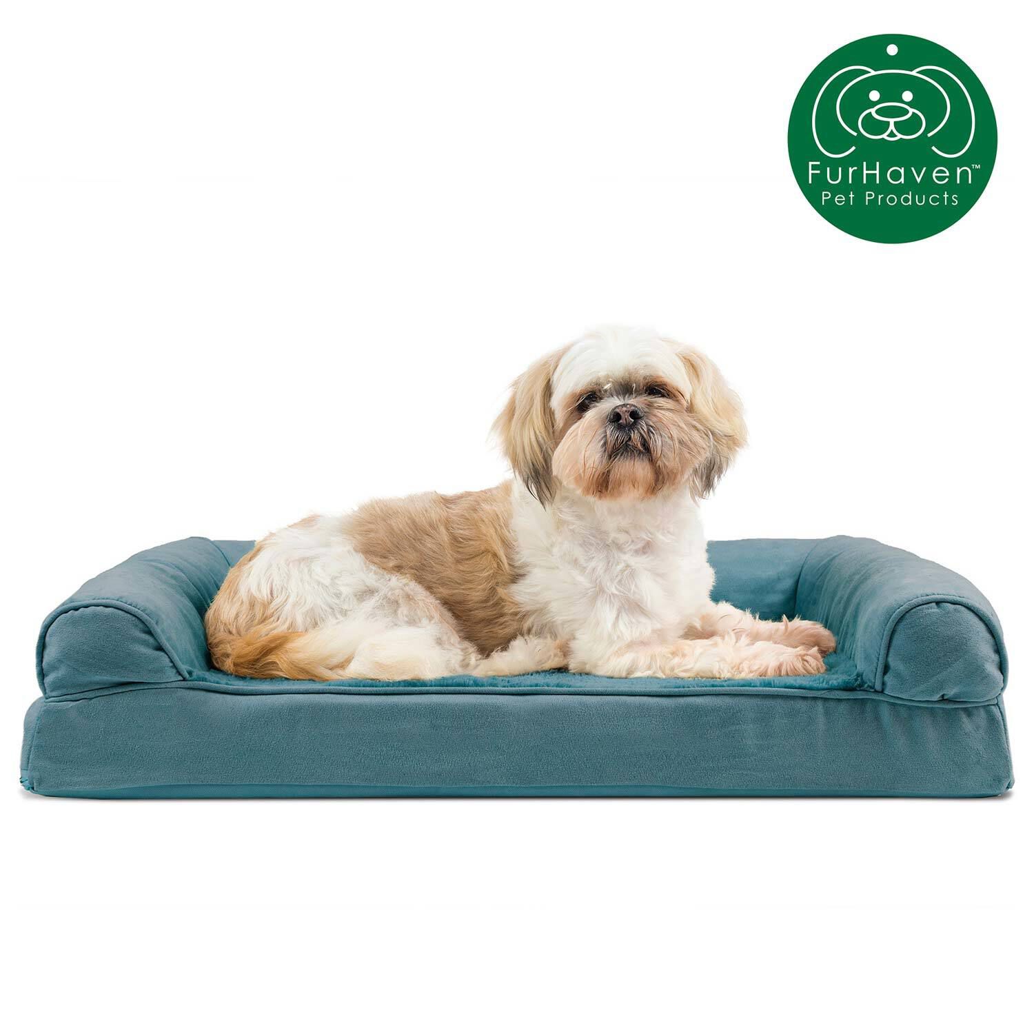 Furhaven Plush Faux Fur Suede Egg Crate Ortho Sofa Bed Deep