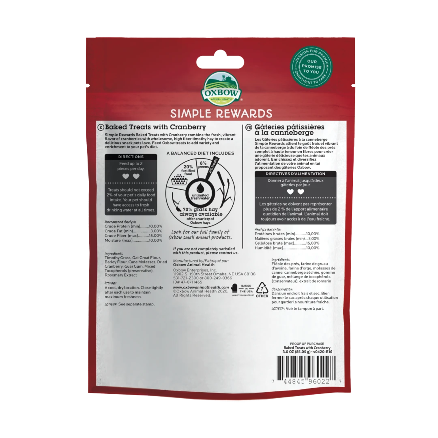 Oxbow Simple Rewards Baked With Cranberry Small Animal Treats, 3-Oz