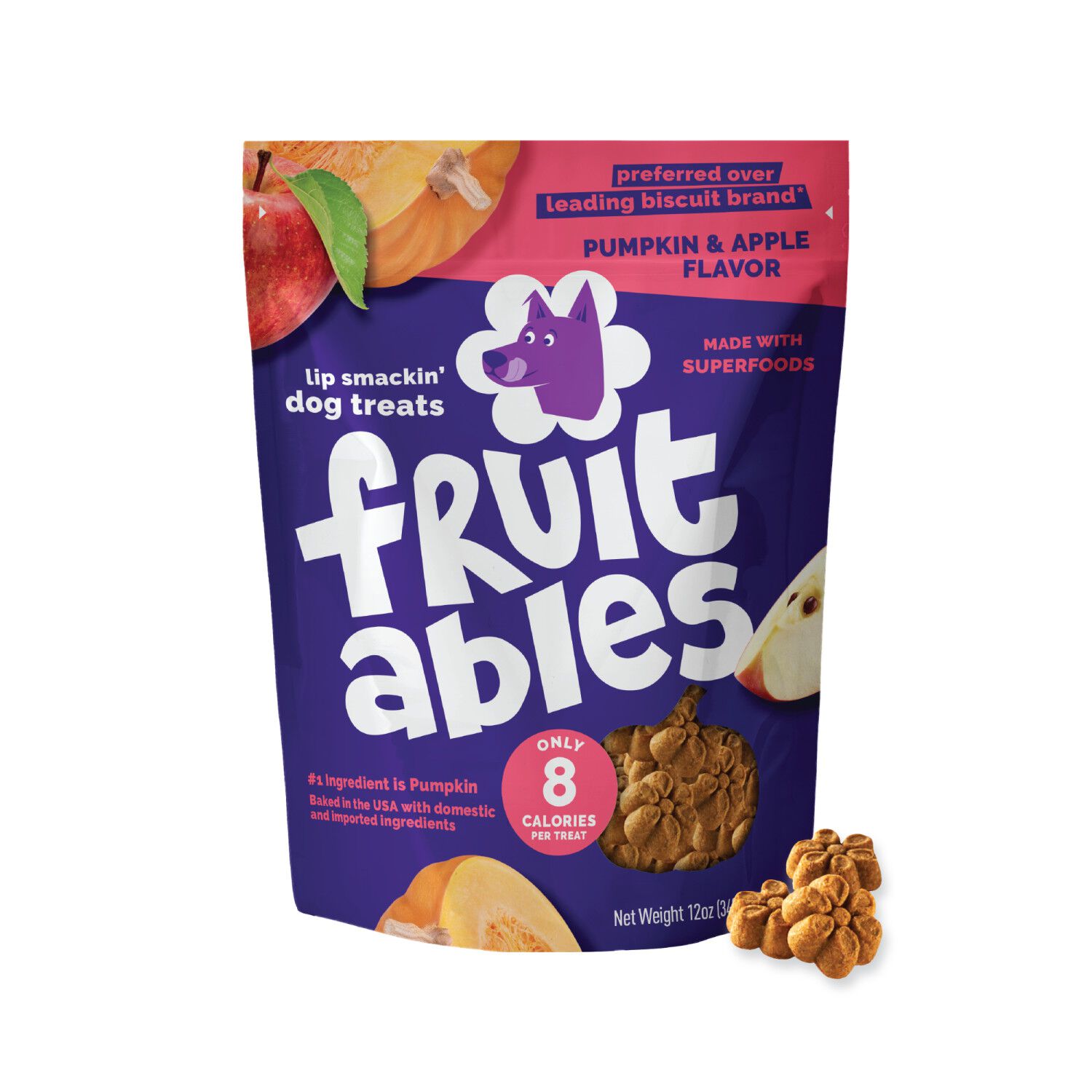Fruitables Low Calorie Baked Crunchy Dog Treats,  Pumpkin & Apple, 12-Oz Bag