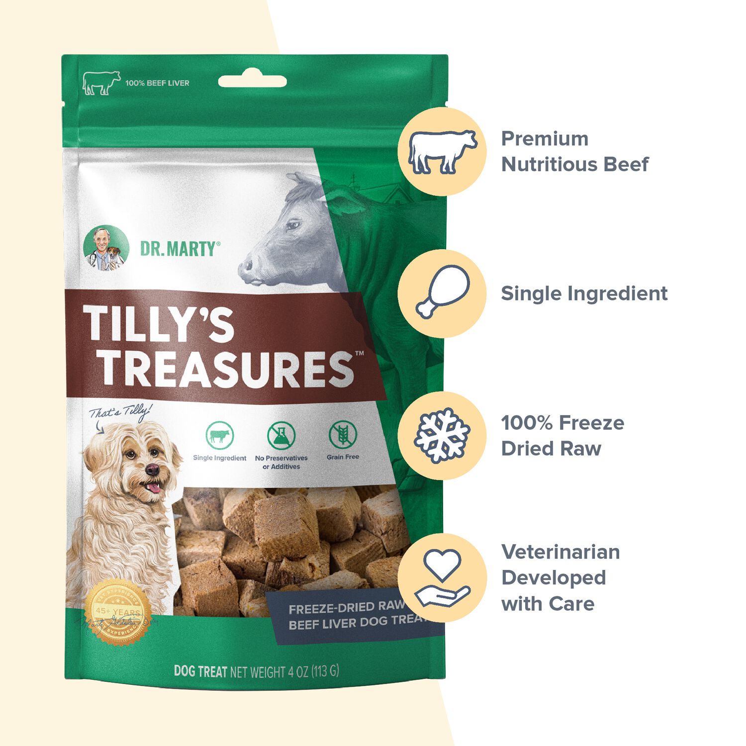 Dr. Marty Tilly's Treasures Freeze-Dried Beef Liver Dog Treats, 8-Oz Bag