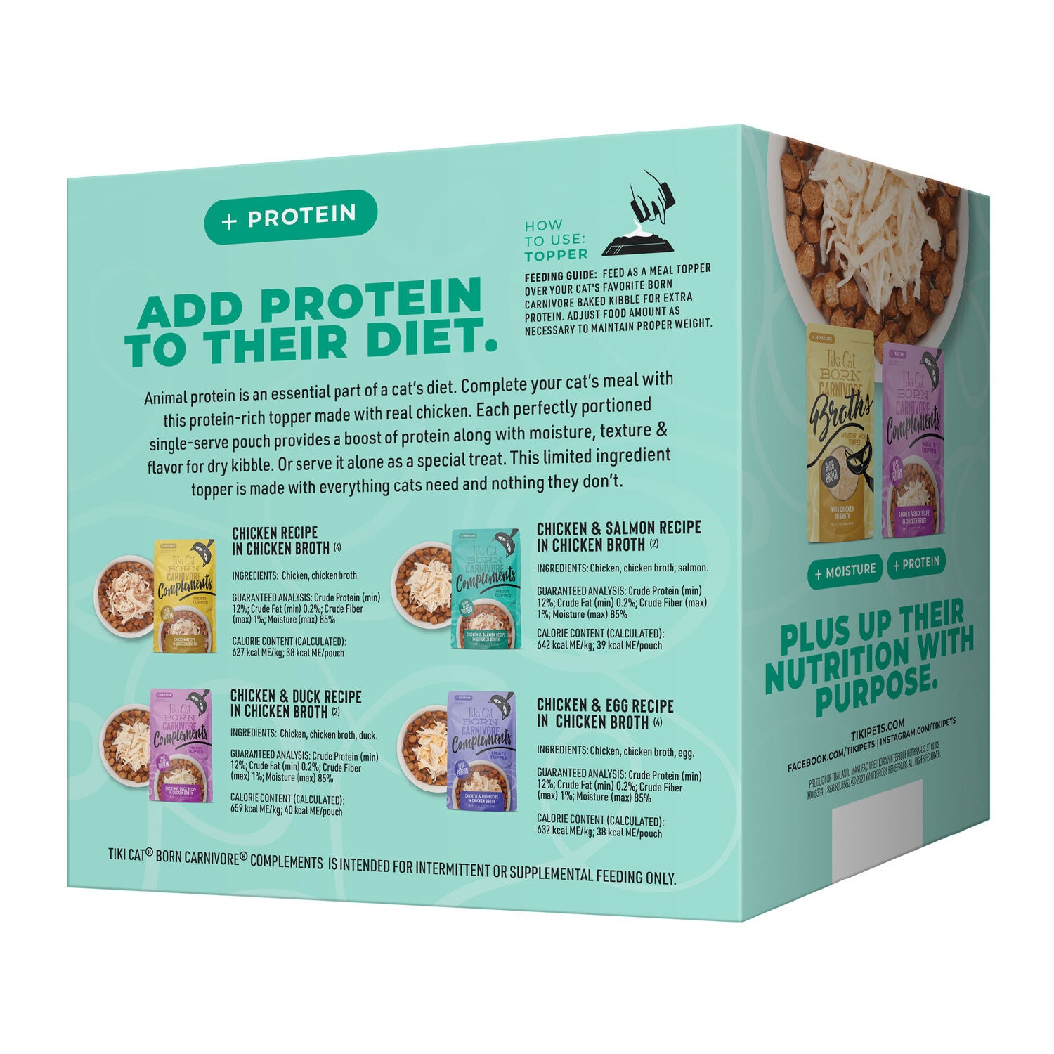 Tiki Cat Born Carnivore Complements High Protein Wet Cat Food Topper, Variety Pack 2.1-Oz Pouch (12 Count)