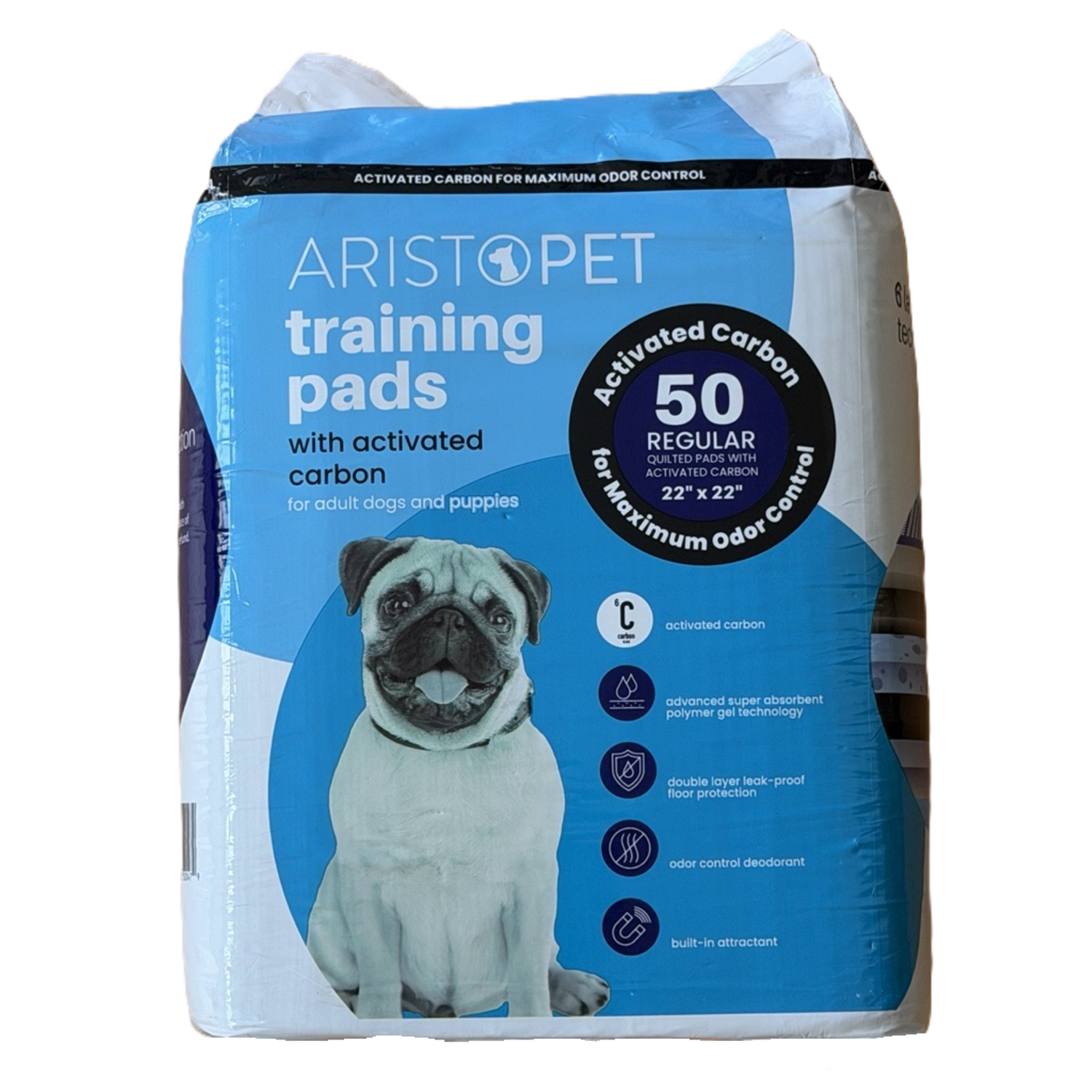 Aristopet Odor-Control With Activated Carbon Dog Potty Training Pads, 22", 50-Count Bag
