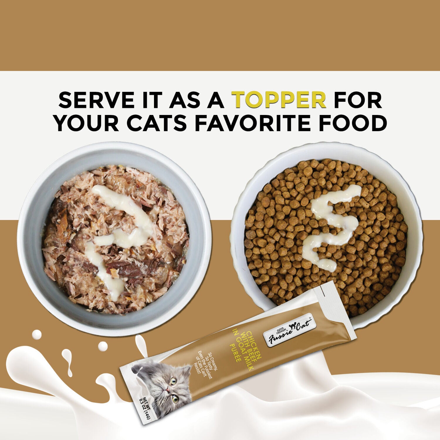 Fussie Cat Super Premium Chicken With Beef In Goat Milk Puree Lickable Cat Treat, 4-2Oz Tubes