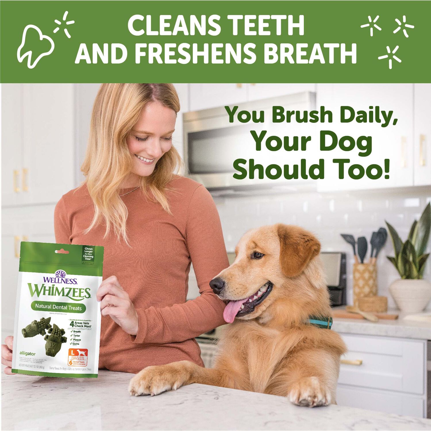 Whimzees Alligator Natural Grain-Free Dental Dog Treats, Large, 1 Count