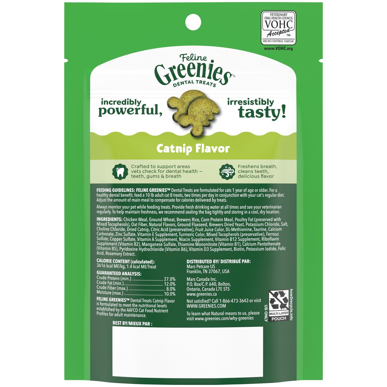 Greenies Feline Natural Crunchy Catnip Flavor Dental Cat Treats, 2.1-Oz