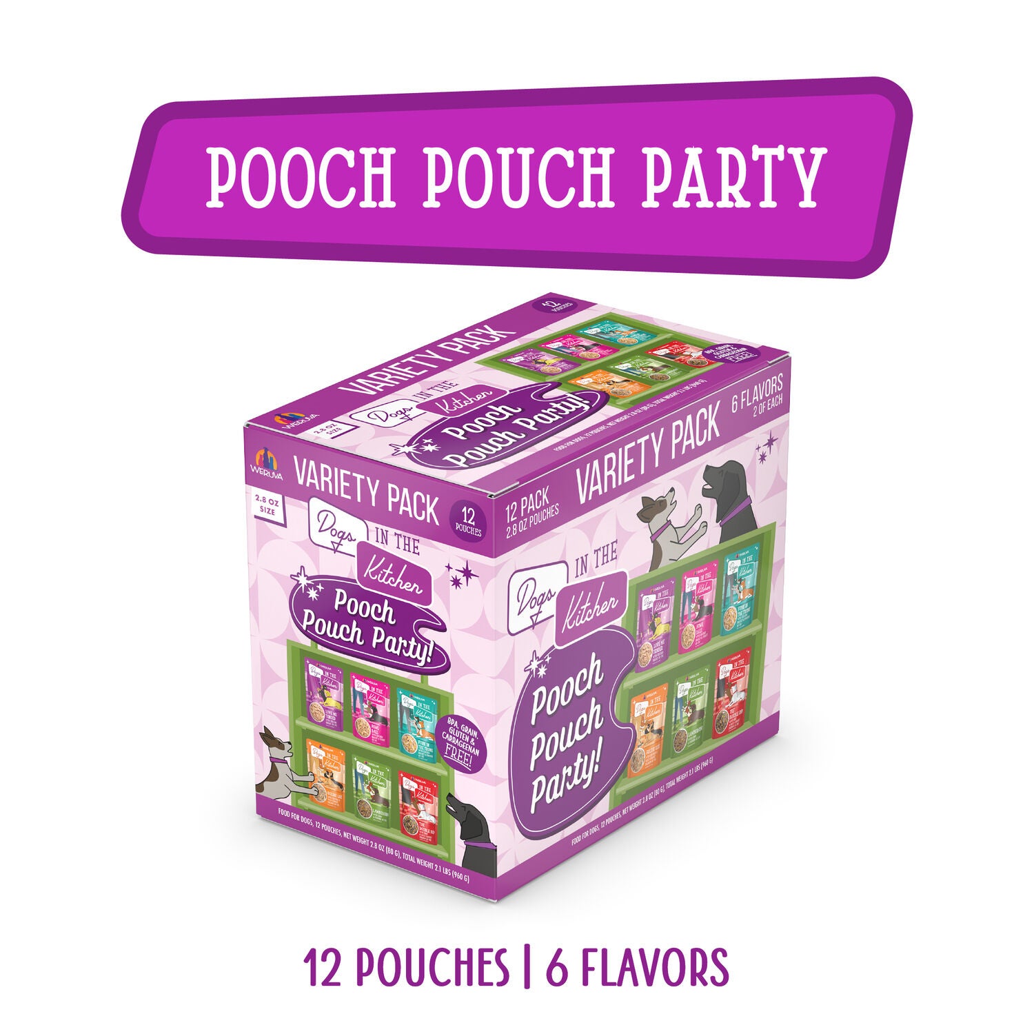 Weruva Dogs In The Kitchen Pooch Pouch Party Variety Pack Wet Dog Food, 2.8-Oz  Pack Of 12
