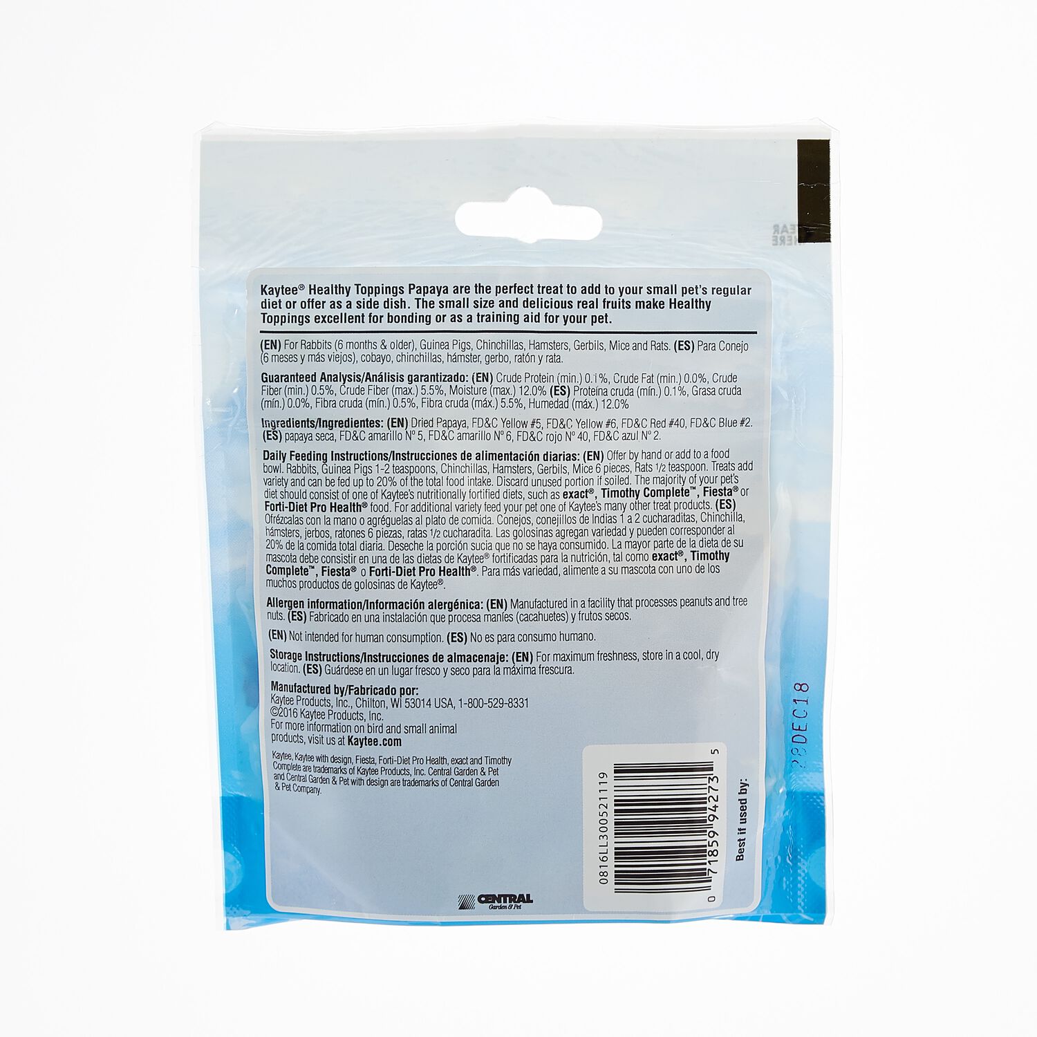 Kaytee Healthy Toppings Dried Papaya Small Animal Treats, 2.5-Oz