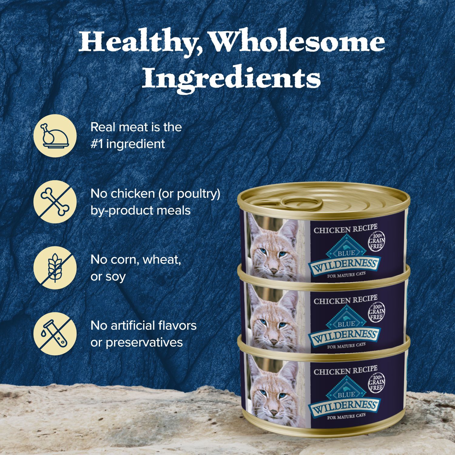 Blue Buffalo Wilderness Grain-Free Mature Senior Chicken Wet Cat Food, Chicken Recipe, 5.5-Oz Pack Of 24