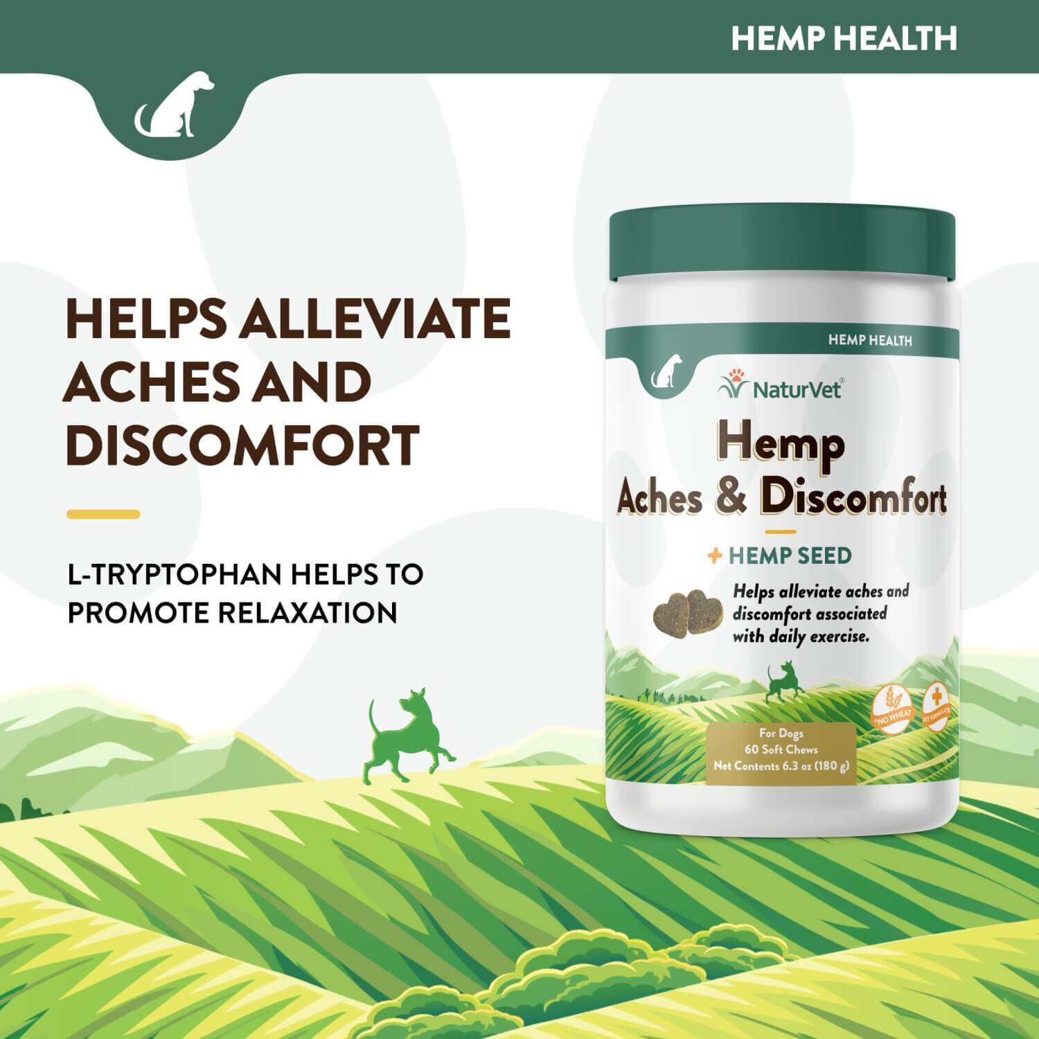 Naturvet Hemp Aches & Discomfort Soft Chews For Dogs, 60Ct